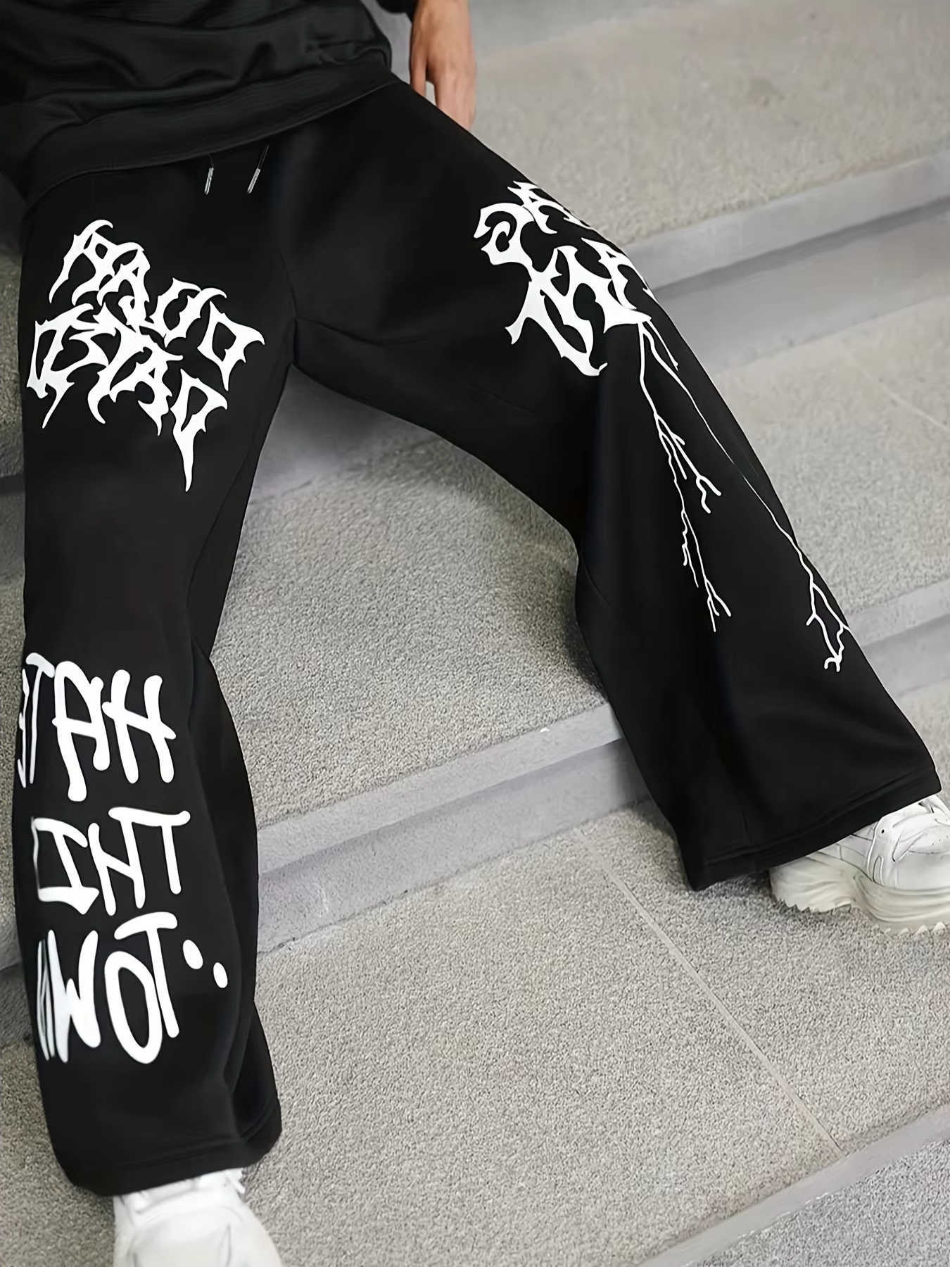 Summer New 2026 'Hate This Town' Graphic Baggy Pants Men's Black Gothic Print Wide Leg Fast Dry Sweatpants Y2K StreetwearT260917