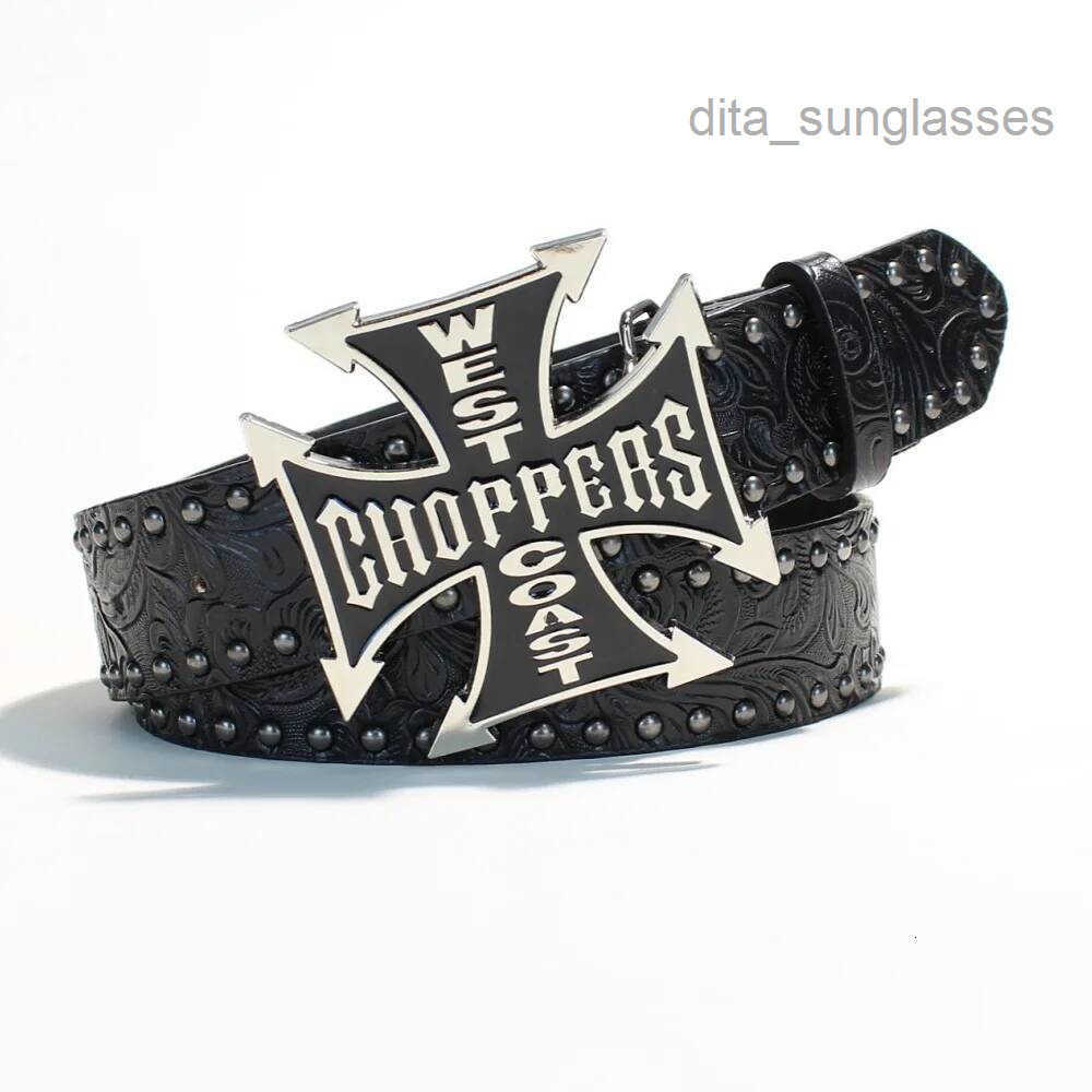 Bohemian Punk Y2K English Cross European American Carved Pattern Retro Men's and Women's Rivet Denim Belt J260804
