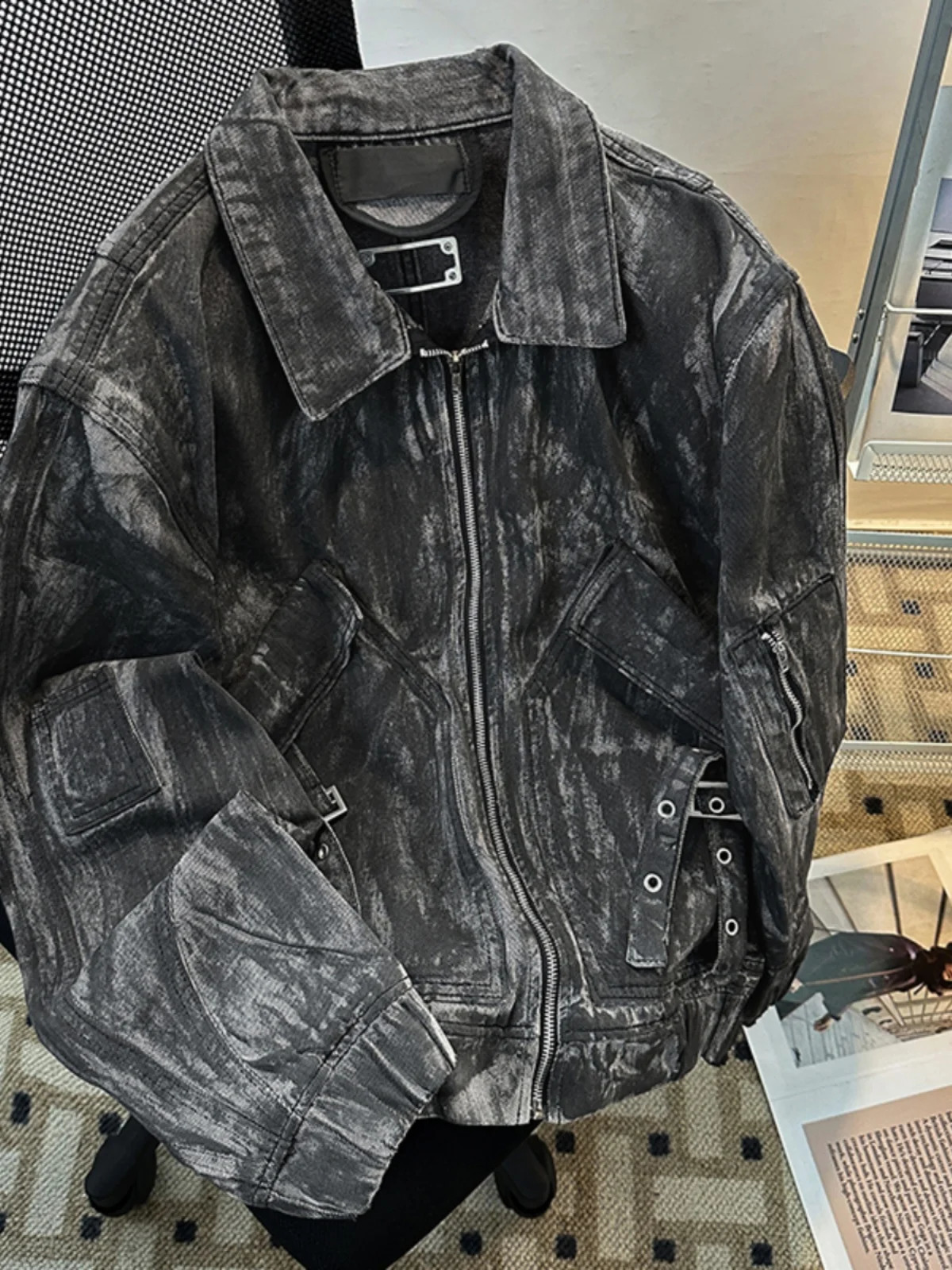 Autumn Distress Zipper Denim Jacket For Men Vintage Washed Black Baseball Jackets American Fashion Street Style Loose Coat 260916