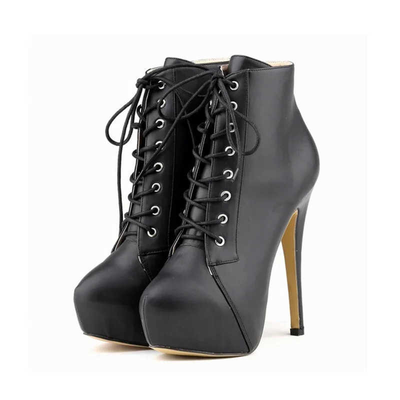 Autumn Women Ankle Boots Stilettos Winter Round Toe Pole Dance Sexy High Heels Pumps fashion Zip Lace-Up Female Shoes Large Size D260917
