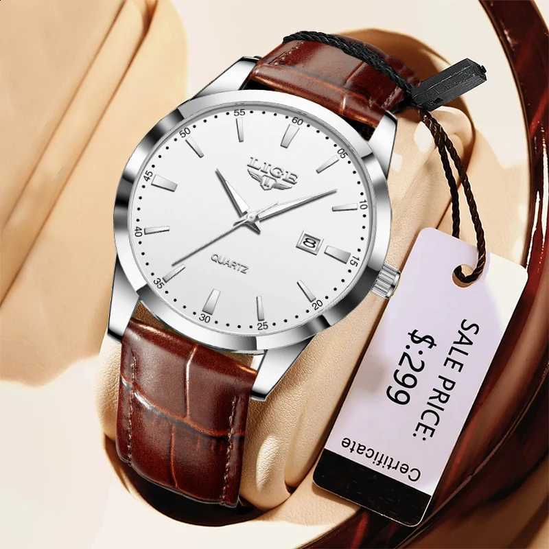 LIGE 2025 Original Quartz Men's Watch Top Luxury Classic Waterproof Leather Strap Simple Business Calendar Watches for Men RelojT260916