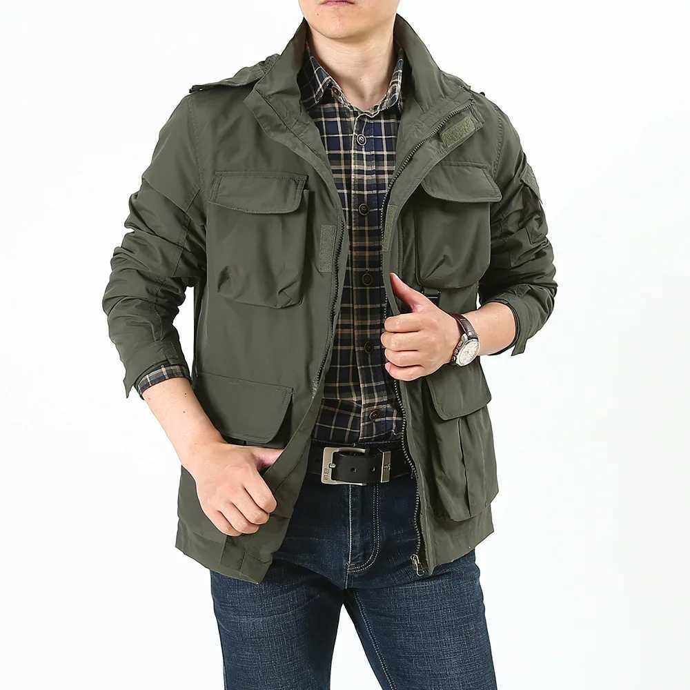 Men Outdoor Hooded Multi-pockets Jackets Loose Cargo Coats New Spring Male Windproof Rainproof Tooling Jackets Size 5XL Jaquetas S2609170EUR