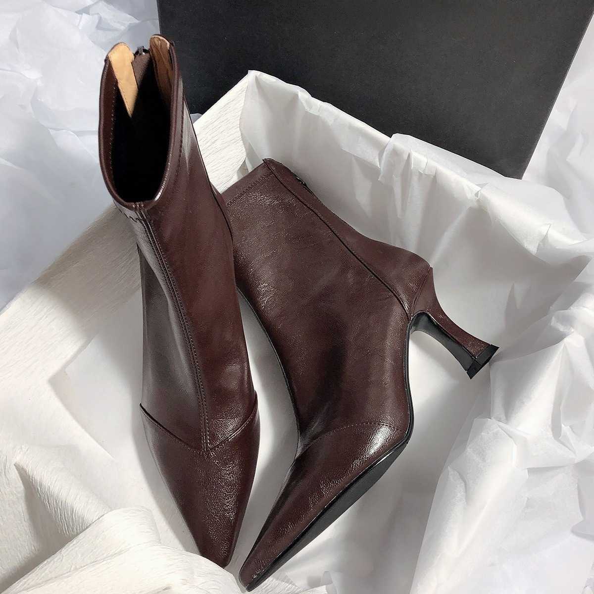 and Women's Spring shoes 2026 Autumn new style pointed Korean style back zipper high-heeled short boots for women D260917