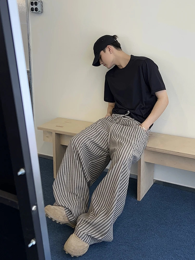 Retro Lazy Fashion Stripe Casual Trousers for Men Spring Autumn Versatile Loose Straight Pant Male Long Wide Leg Pants C340 260917