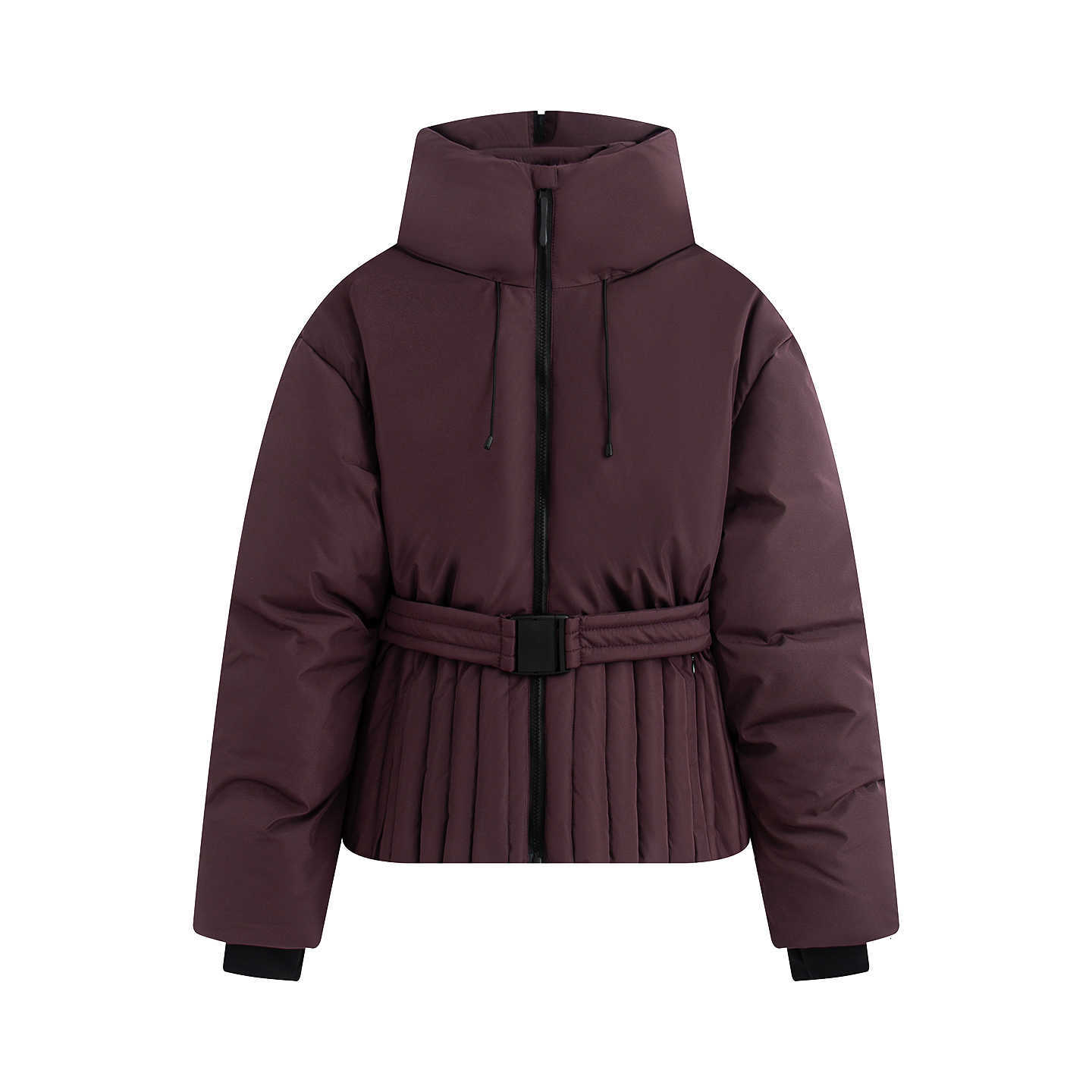 Zipper 2026 Women's Elegant Hooded Burgundy Skiing Padded Snow Sports Coats Lady Chic Thicken Warm Windproof Jackets Parkas Belt H260917