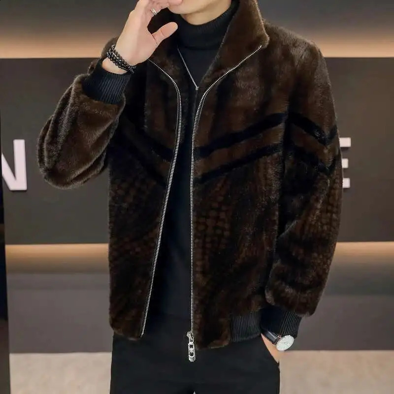 High Quality Gold Mink Fur Thick Woolen Jacket Jaqueta De Couro Masculina Winter Clothing Men's Faux Leather Men 260917