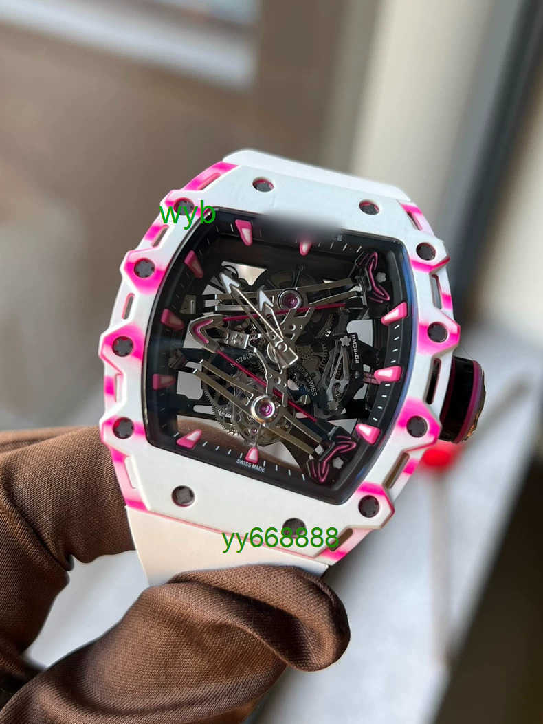 Men Watches Luxury Watch R 38-02 Pink TPT Carbon Fiber Tourbillon Automatic Mechanical Watch Men's Watches R M 3802 Wristwatch Sport Watch WYB