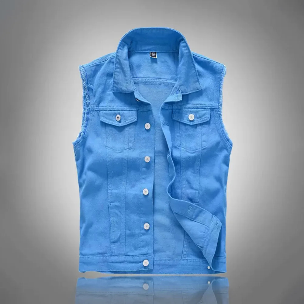 Fashion Men Blue Casual Denim Vests Jackets Man Trendy Sleeveless Coats Male Streetwear Slim Fit Jeans Waistcoats Size 5XL 260917