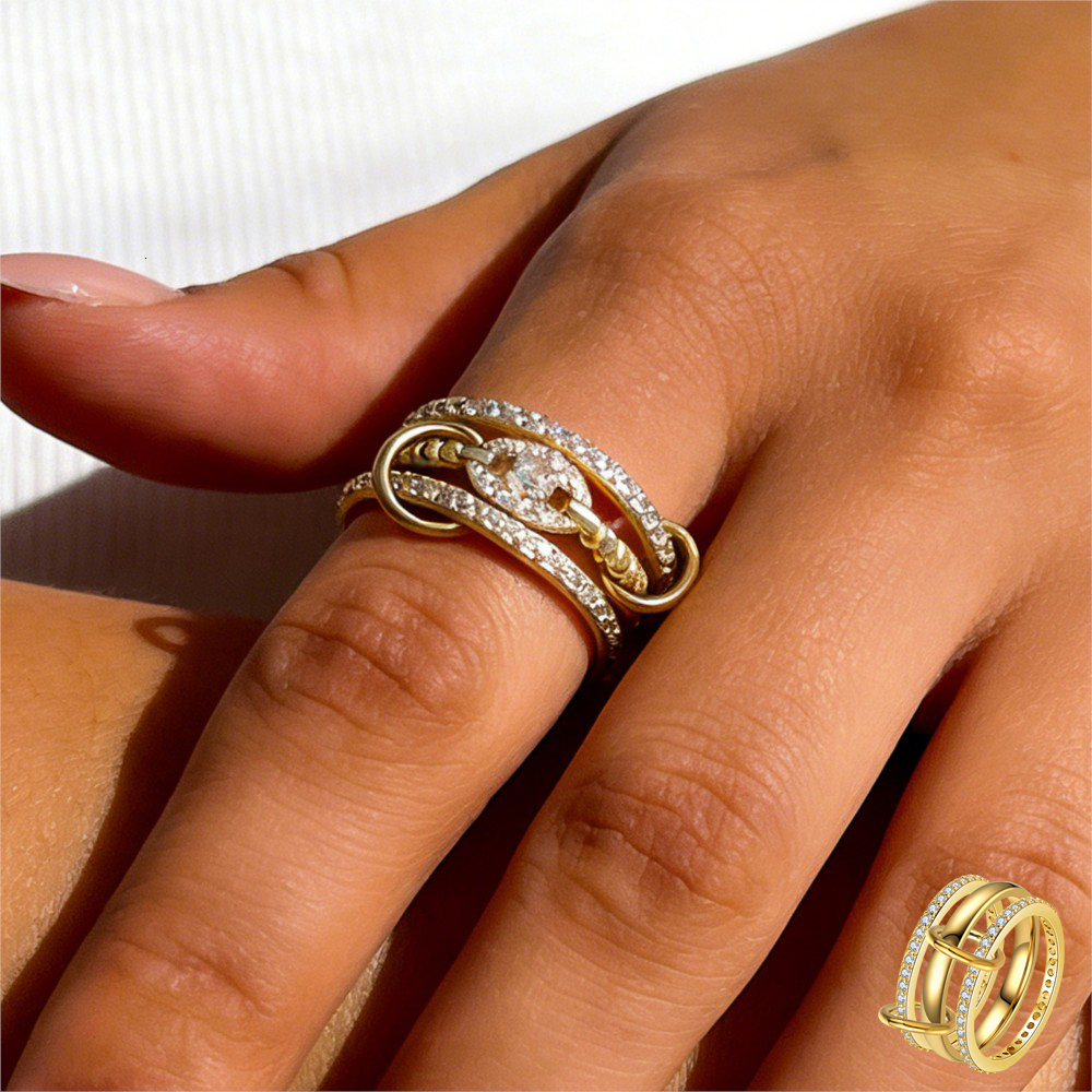 Wedding Ring Gold Color Stainless Steel Spinelli Kilcollin Rings Set For Women Light Luxury Iced Out Multi Layers Ring Fashion Finger Jewelry Vision