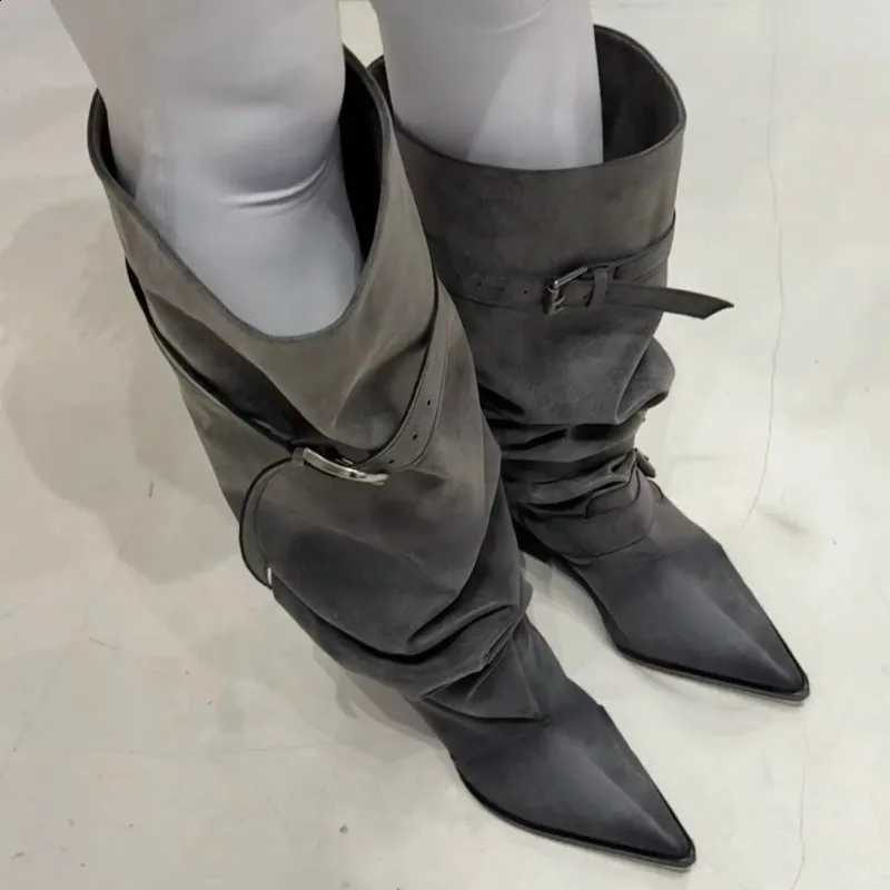Mary Jane Thick-laced Ankle Boots 2026 New Style Pleated Long Boots for Women To Wear Outside D260917
