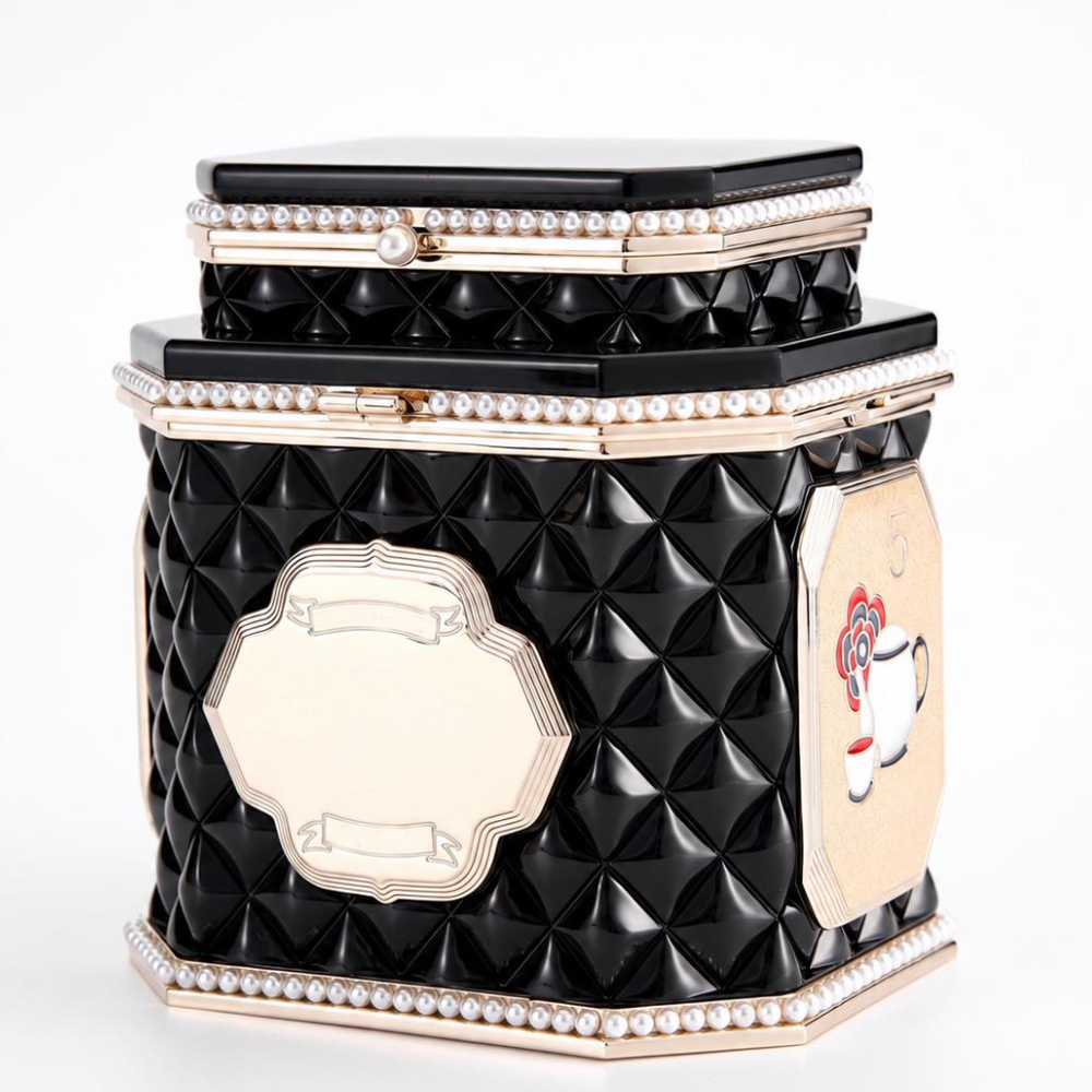 Tea Caddy Box Bag Refined Acrylic Hard Shell Pearl Trim Chain Crossbody for Evening Parties Top-Tier Designer New Arrival
