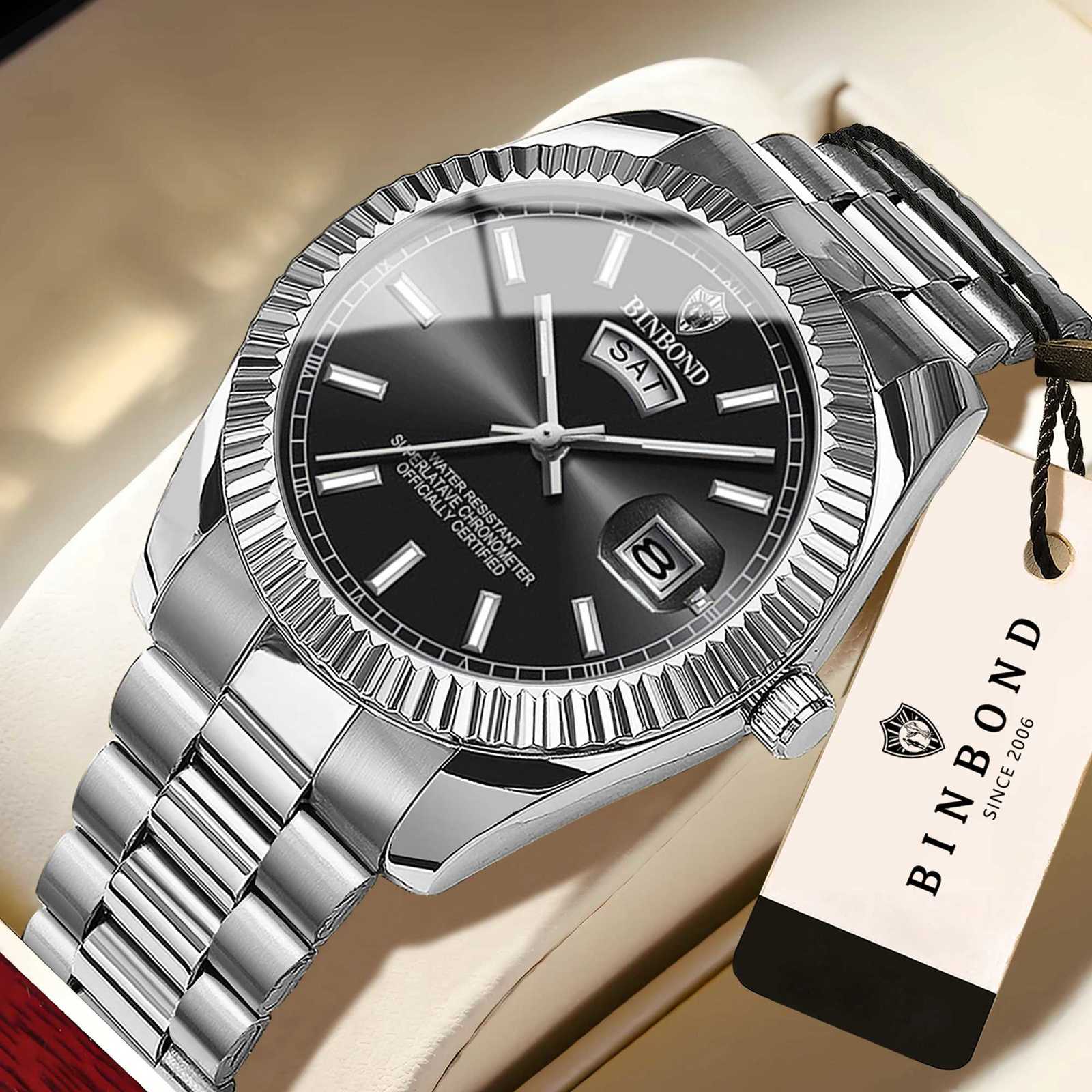 BINBOND Original Brand Precise Quartz Watches For Men Luxury Luminous Waterproof Auto Date Week Display Men's Watch RelojT260916