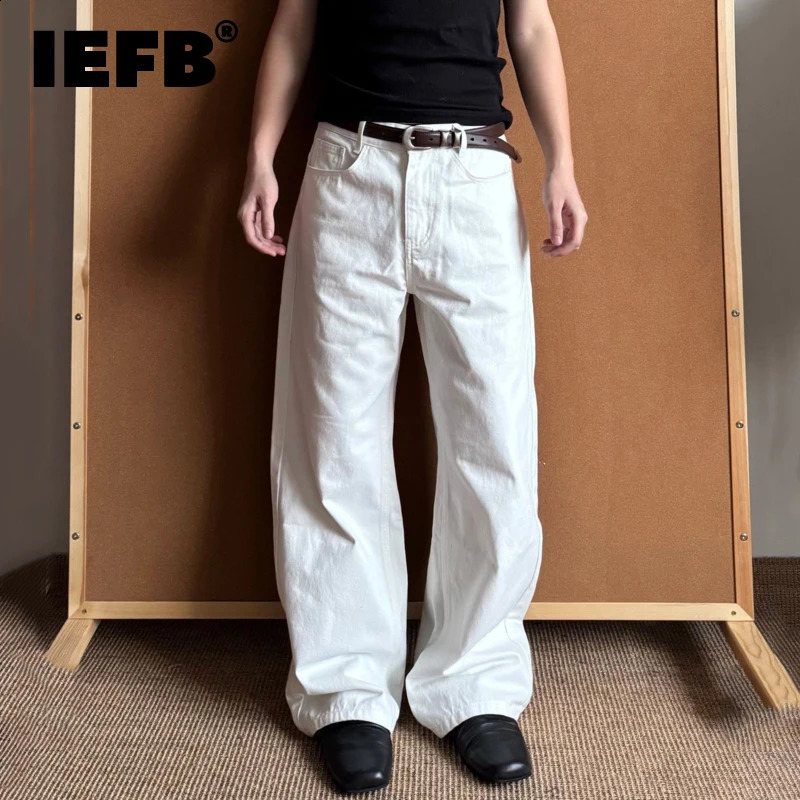 IEFB Mens Jeasn Summer American Style Straight Leg Wide Solid Color Simple Folding Male Casual Trousers 2026 9W2196 260917
