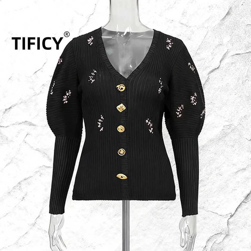 Sweater High Cardigan Street Casual Lazy Style Top Women's Sequin Splicing V-neck Long Sleeved Waist Cinching Slimming Jumpers J260916