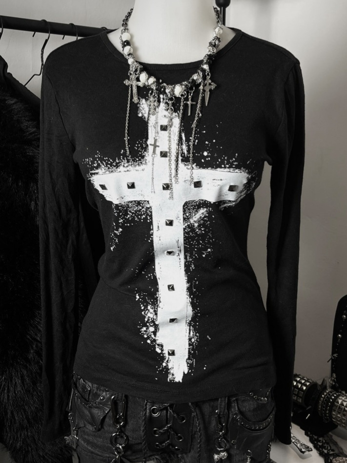 Cross-border T-shirt for women, 2026 new spring collection, stylish outerwear, niche design, slim-fit printed top with rhinestone embellishments 2d