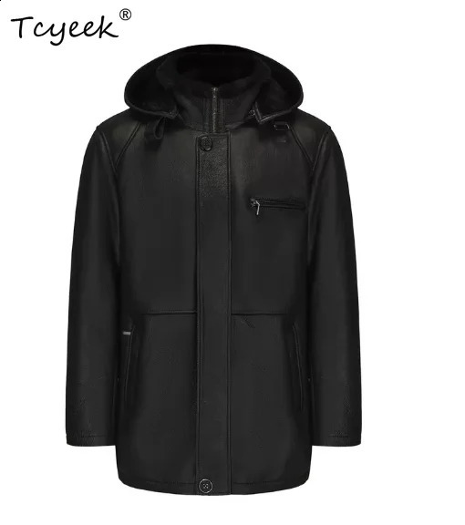 Tcyeek Natural Sheepskin Fur Winter Coat Genuine Leather Jacket Men Clothes Motocycle Jackets Mens Coats Hoodie 260917