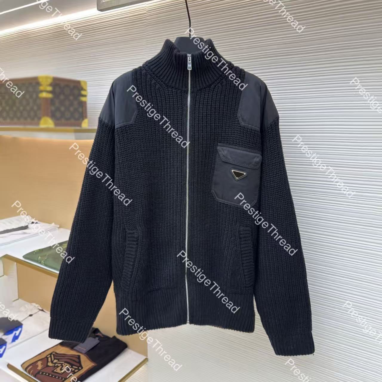 Designer Winter Jackets for Men Wool Blend Knit Cardigan Sweater - High-End Casual Zip Jacket