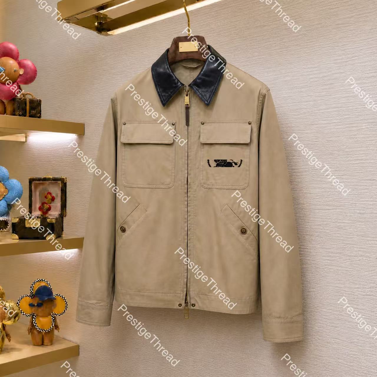 High-Quality Designer Men's Leather & Faux Leather Collar Sporran Embroidered Casual Work Jacket