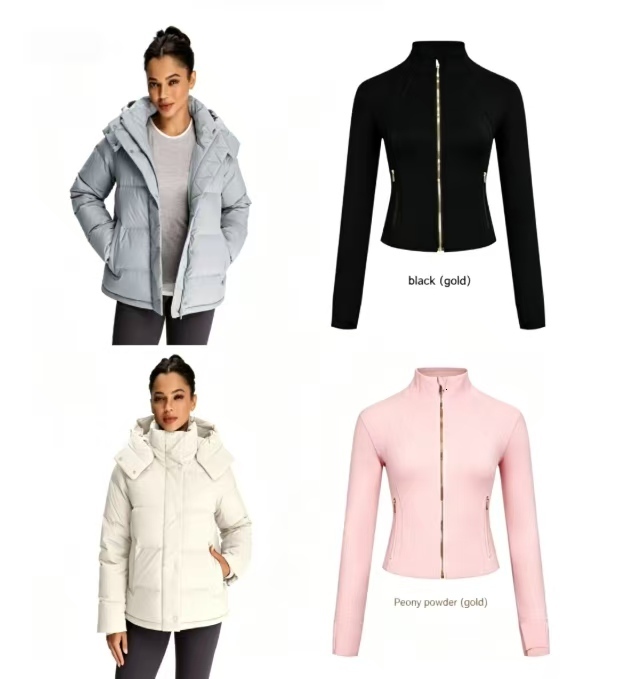 2026 new luleulaomen Women Shiny Short Hooded Down Puffer Jacket Red White Tape Zipper Thick Winter Warm Outerwear womens high waist yoga leggings a
