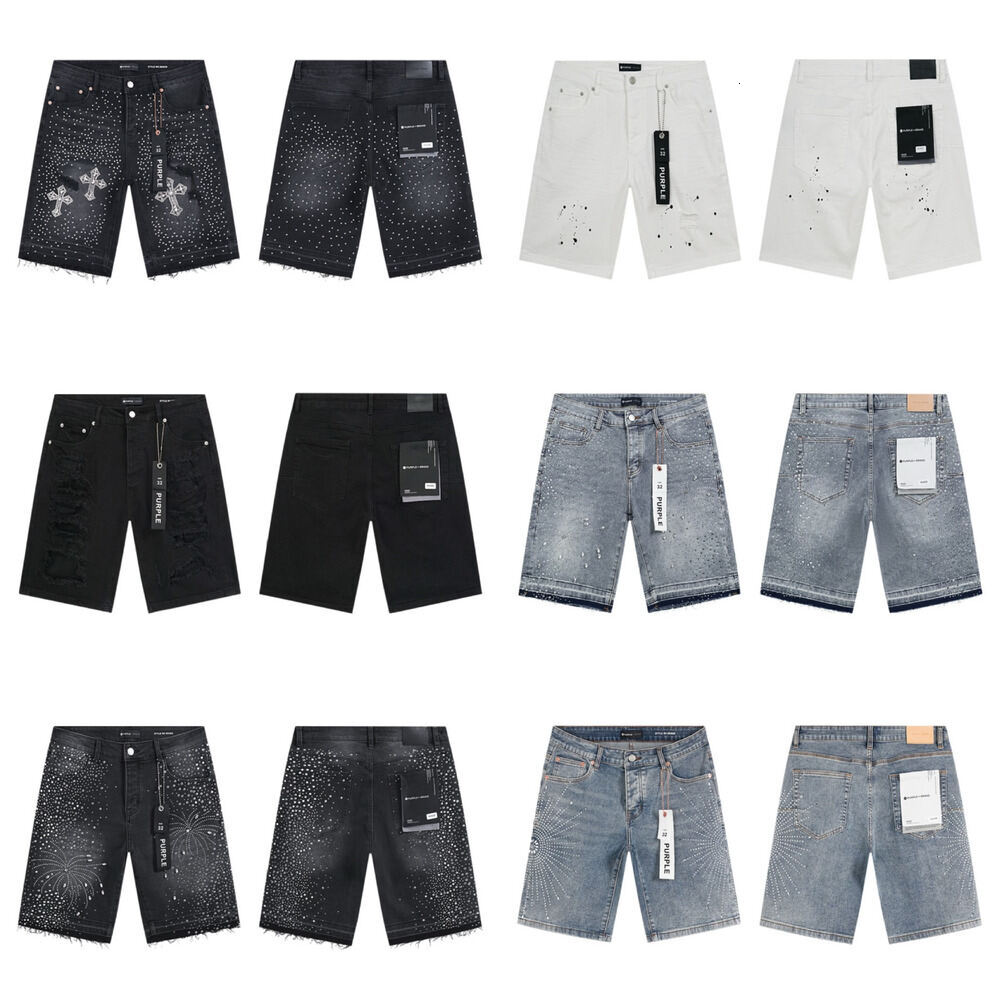 Purple Jeans Shorts Men Designer Baggy High Street Casual Loose Fit Summer Denim Short Pants Unisex Retro Washed Embroidery Hip Hop Streetwear Jeans