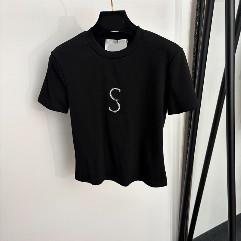 Designer Women Minimalist Slim Tee Letter Embroidery Short Sleeve Crew Neck Basic T Shirt Summer Casual School Office Top