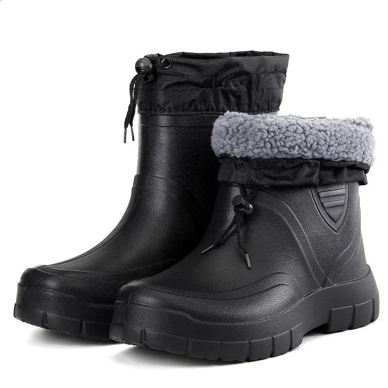 Men's Rain Boots Windproof Cotton Rain Shoes Men Outdoor Waterproof Ankle Boots Fashion High Quality Slip on Men Work Boots 260916