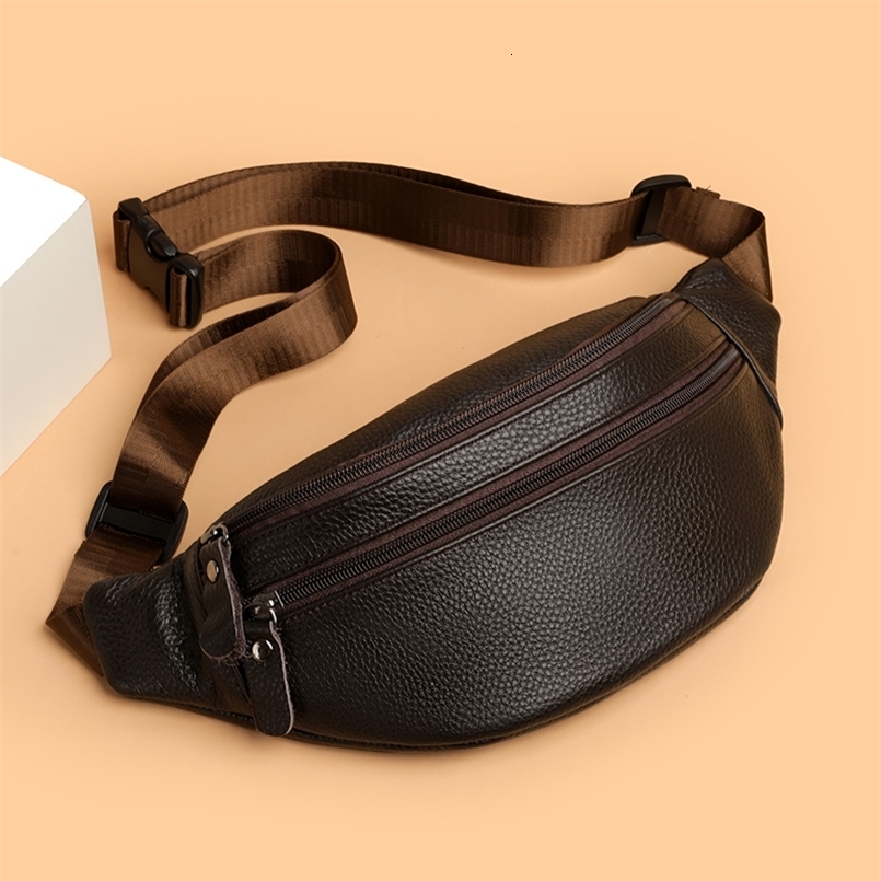 Minimalist Solid Color Genuine Leather Waist Bags for Men Women Vintage Pebbled Texture Crossbody Chest Pack y Funny Bag 260916