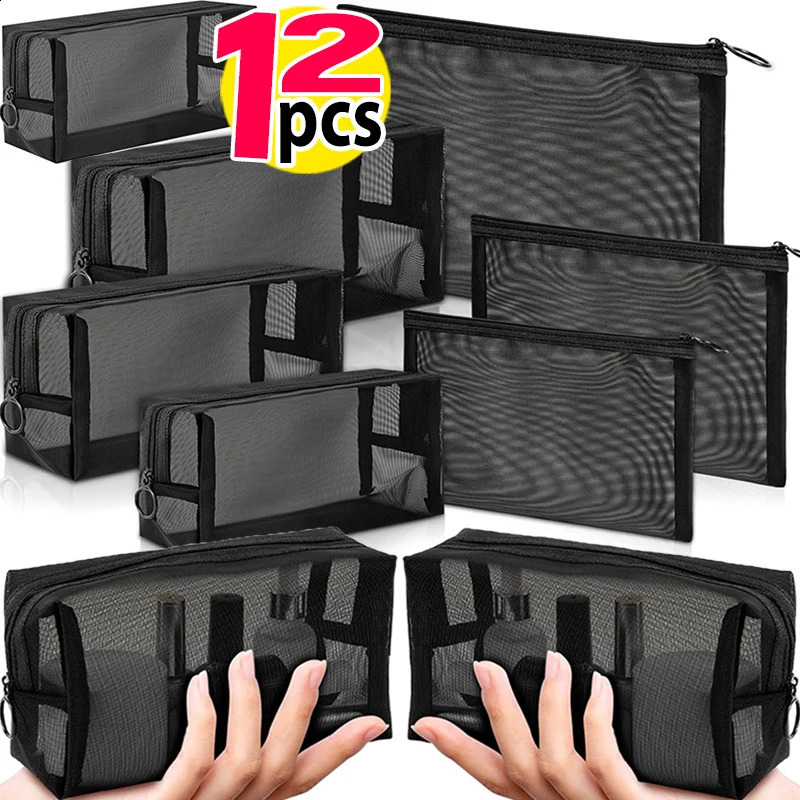 Wholesale Black Mesh Toiletry Bags Travel Makeup Bag Small Large Case Organizer Cosmetic Cases Toiletries Storage Handbag Pouch 260917