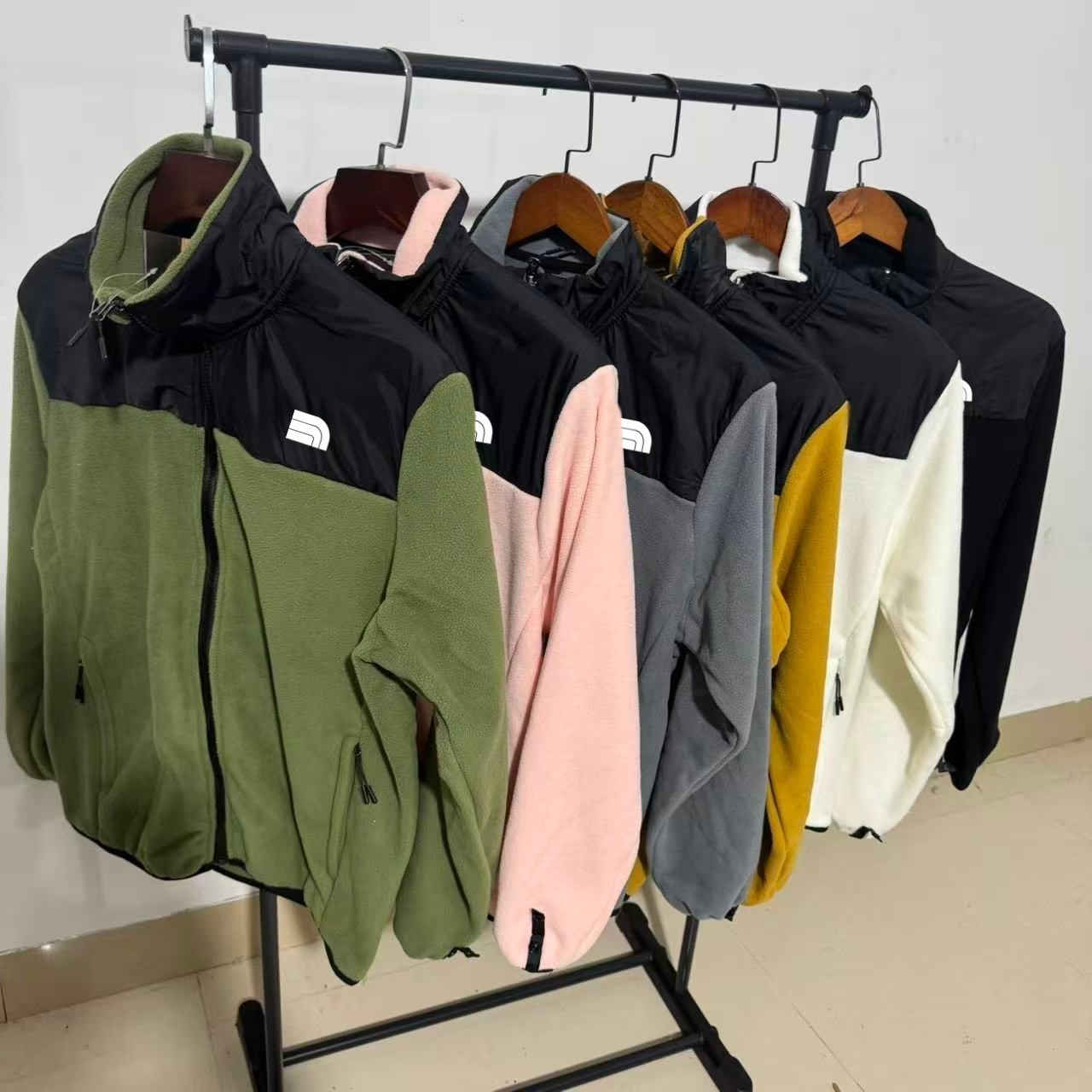 Veste polaire de styliste pour hommes, col montant, fermeture éclair complète, bloc de couleurs, coupe ample, manteau d'extérieur décontracté d'h