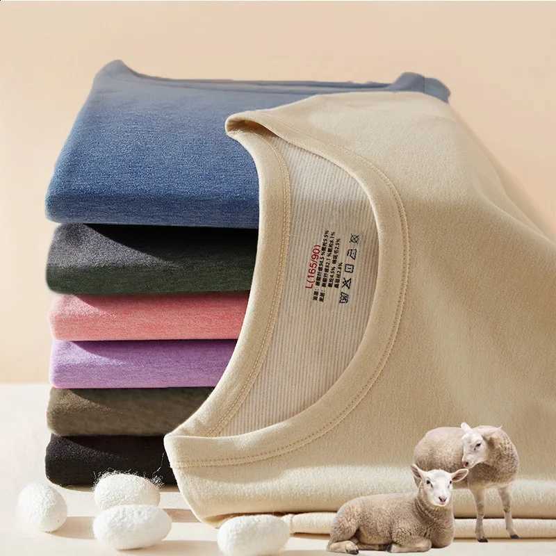 Wool Silk Thermal Underwear Set Double-sided Cashmere Long Velvet Fleece Plus Cashmere Thick Autumn Winter for Men Women Warm Un H2609161