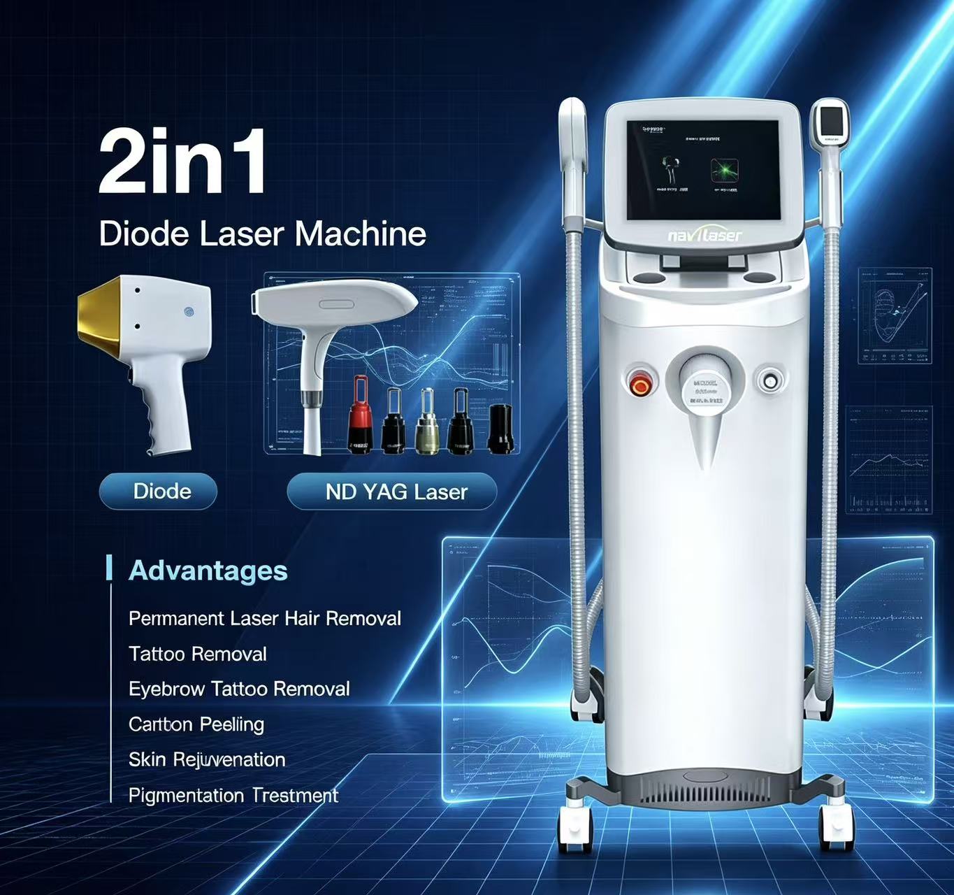 Hair Removal Laser 2-in-1 Floor Standing Diode & Nd:YAG Machine for Professional Salons