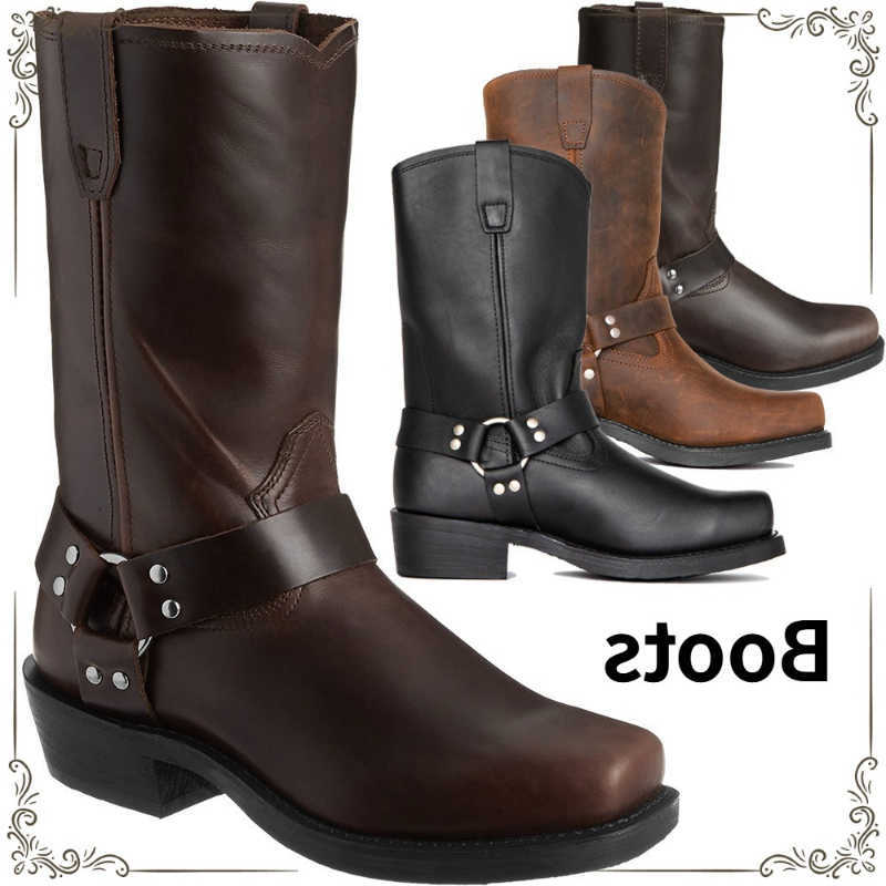 Mid Calf Western Pu Leather Man SlipShoe Winter Knight Booties Plus Size 39-48 Zapatos Hombre Chelsea Men Boots D260917