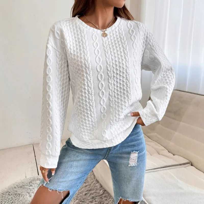 Spring and Autumn Sweatshirts Fashionable Women's Versatile Solid Color Texture Loose Shoulder Sweatshirt S2609178FYM