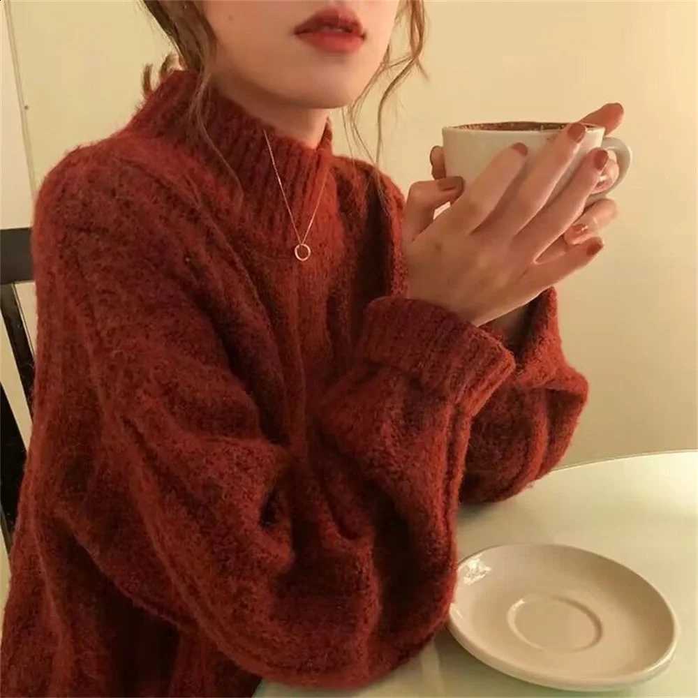 Women Autumn Winter Pullovers Soft Solid Casual Vintage Sweet Ladies Korean Fashion Streetwear Clothing Elegant Loose Sweaters J260916