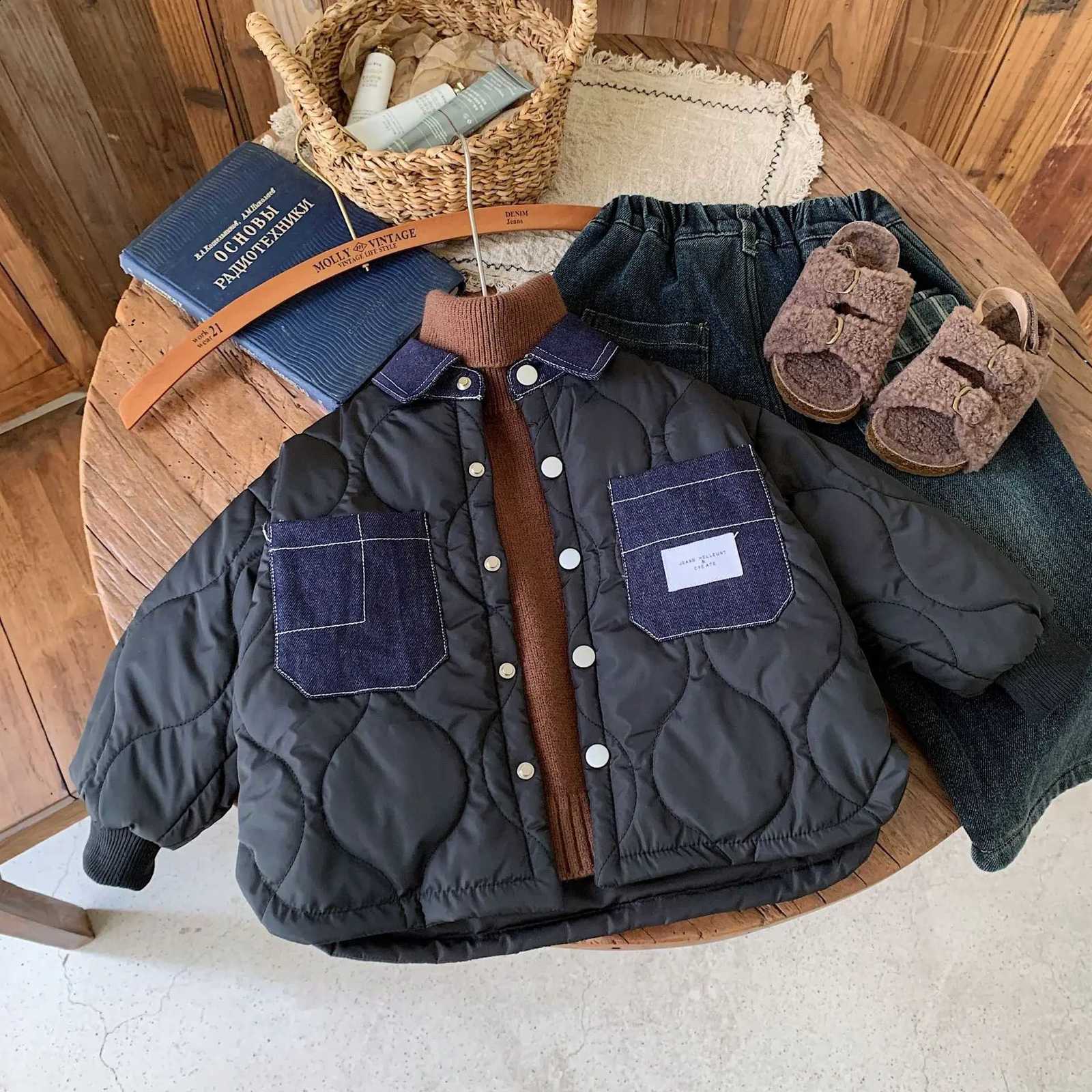 Cotton Jacket 2026 Winter Boys New Denim Collar with Spliced Pockets for Warmth Fashion and Daily Stylish Wear J260917