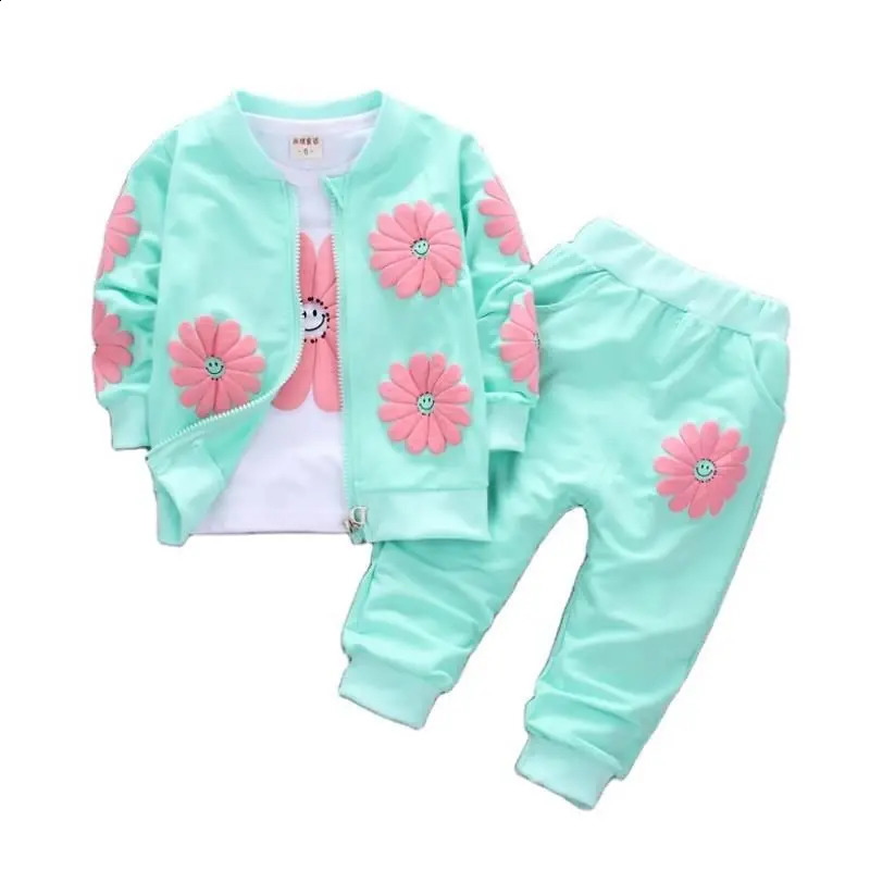 Roupas Infantis Children's Garment Spring And Autumn Girl Pure Cotton Printing Three-piece Child Suit 0-4y 260916