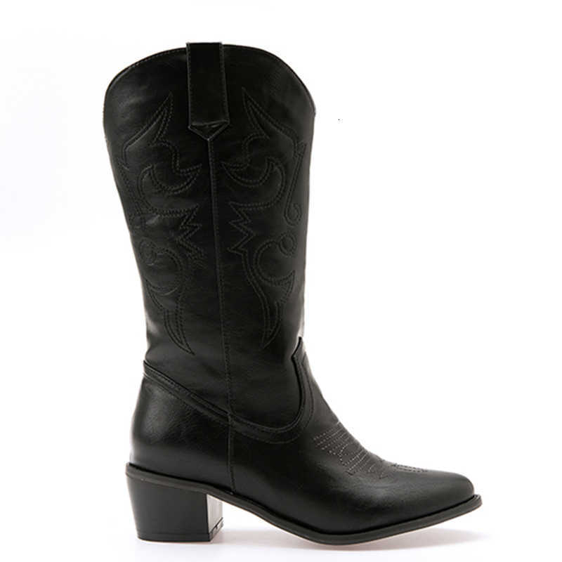 Classic Mid-calf Boots Women fa1 Embroidered Western Boots for Women pu Leather Boots Low Heels Shoe Big Size D260917