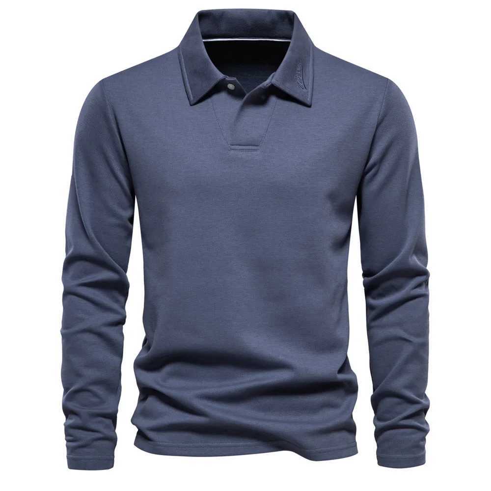 New men's long-sve cotton polo embroidered sport collar trendy versatile. Q260917