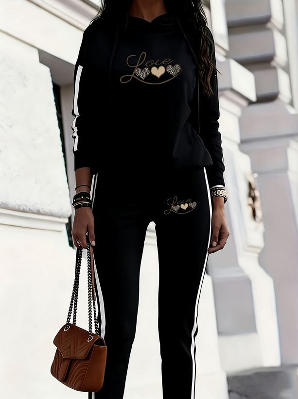 Designer Women's Spring and Autumn Sweet Cool Heart-Shaped Casual Fashion Comfortable Loose Hooded Set