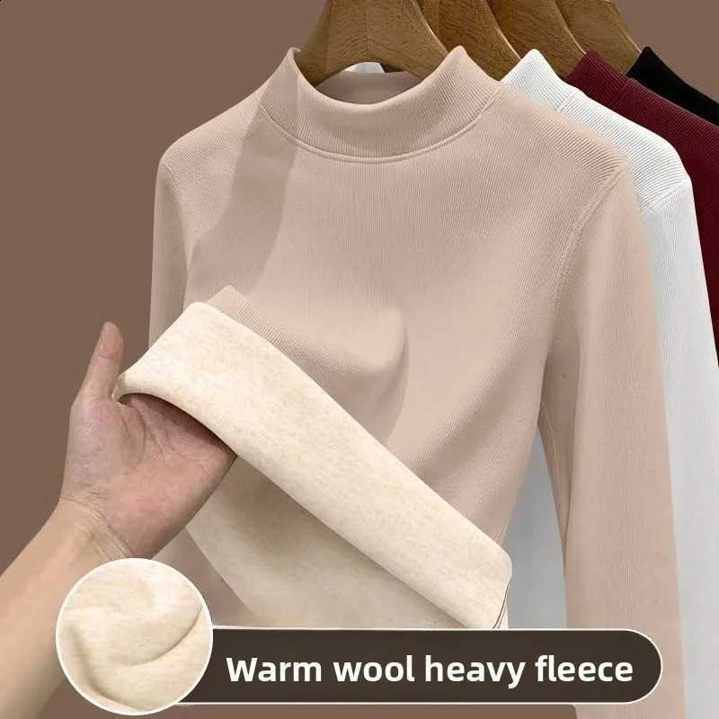 Women's Winter Lamb Fleece Base Shirt Half High Tops with Thickened Heated Underwear Autumn Long Sleeved T-shirt Warm Clothes H260916