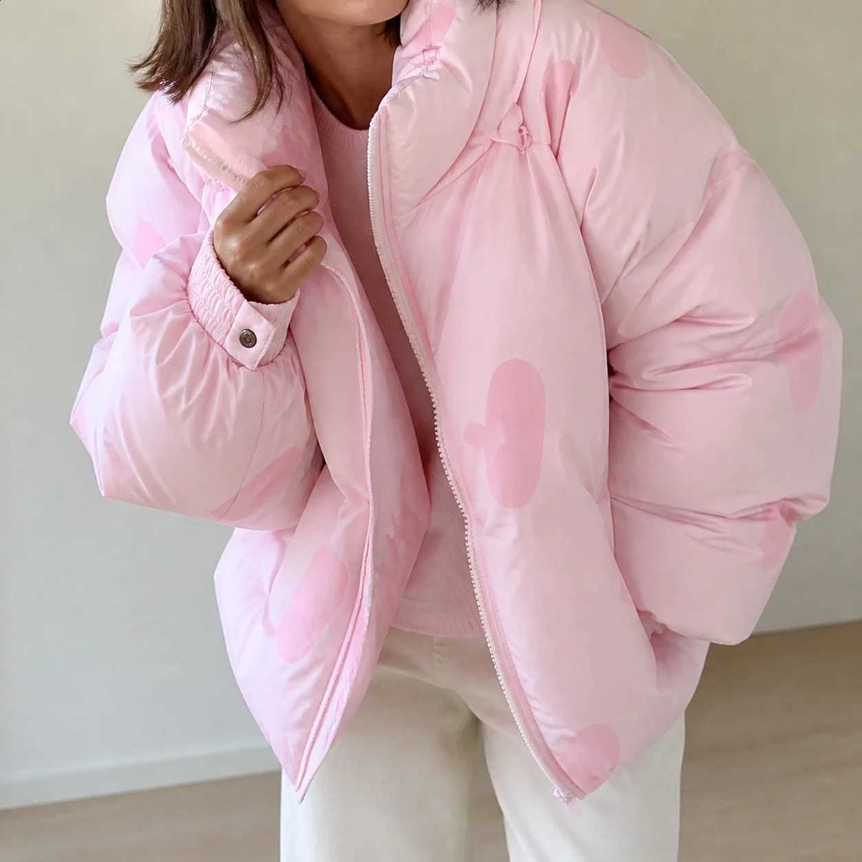 Women's Hooded Thick Short Padded Jacket Solid Pastel Loose Fit Zipper Long Sleeve Sweet Coat Female Down Coats And Parkas H260917