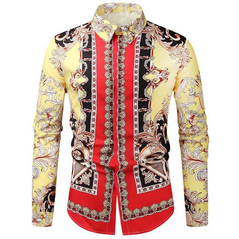 National Ethnic Distinctive Style Men's Casual Slim Fit Shirt Classical Tops Long Sve Turn-Down Collar Shirts Clothes Dress Q260917