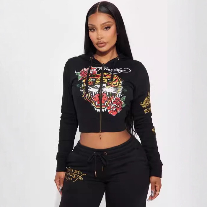 European and American Fashion Street Casual Comfortable 3D Zipper Hooded Positioning Printed Two-Piece Women's Set aa