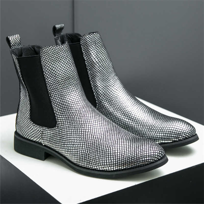 Designer New Arrival Winter fa1 Chelsea Ankle Boots Men's Pointed Gold Silver Casual Shoes High Tops Zapatos Hombre D260917