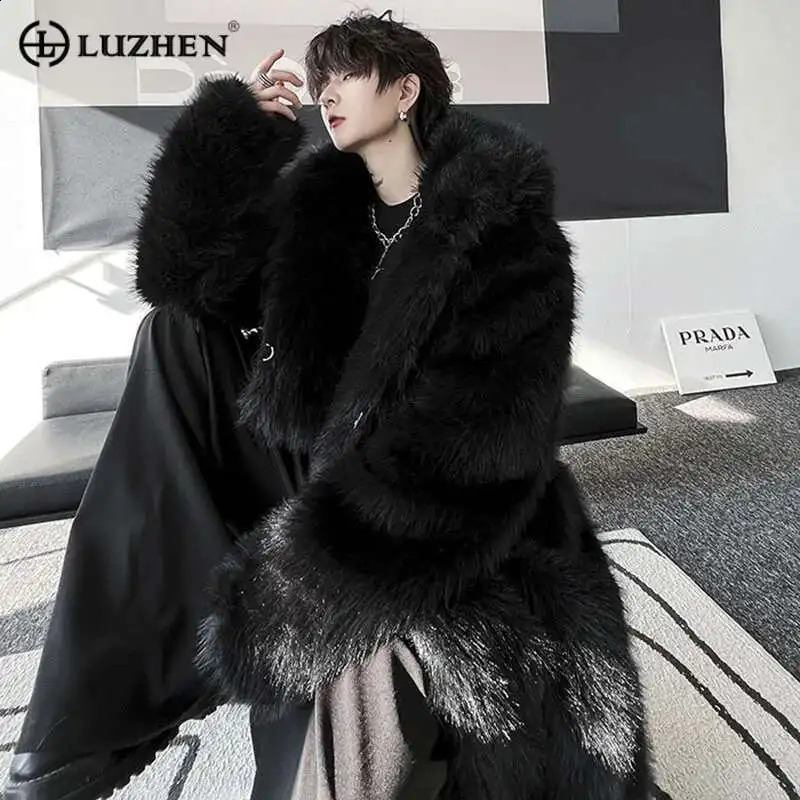 LUZHEN Trendy Men's Thickened Length Faux Fur Coat Trench Loose Oversize Winter Stylish High Street Windbreaker Original E3b895 260917