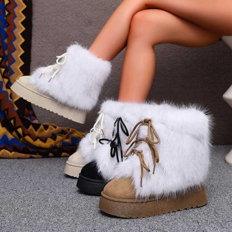 Stylish Women's Warm Autumn Winter Low Cut Booties Korean Style round Toe Tied Lace Boots fashionable Thick Bottom Snow Boots D260917