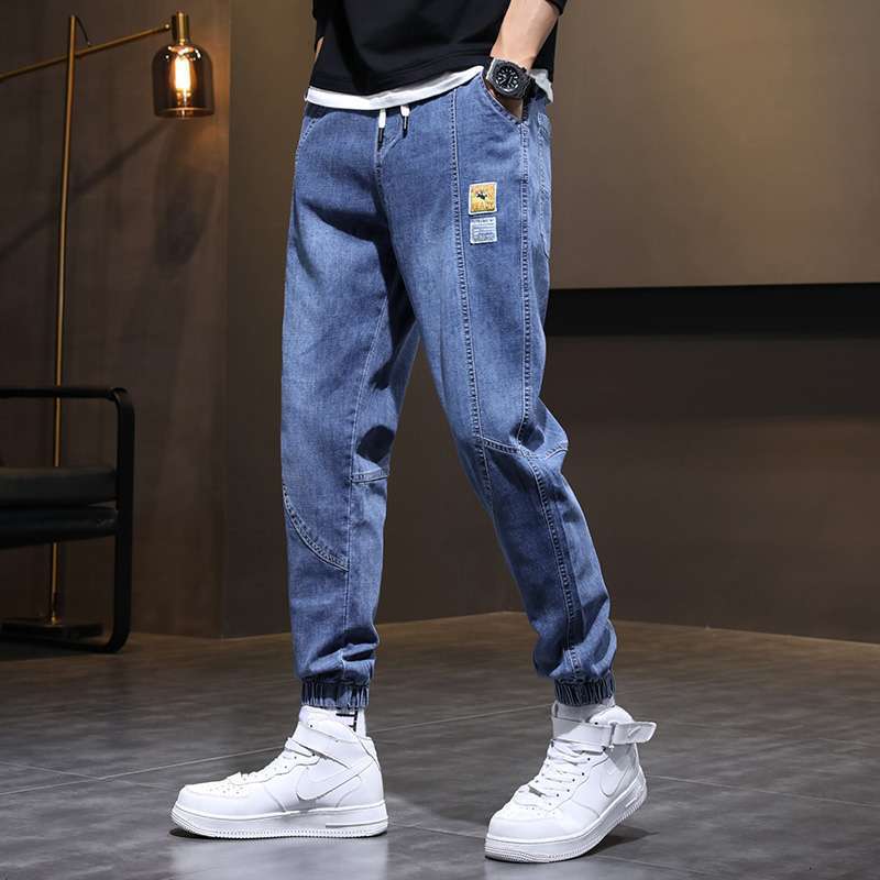 Designer Men's new four-season loose-fit straight-leg cropped harem pants, trendy and versatile, with elastic cuffs