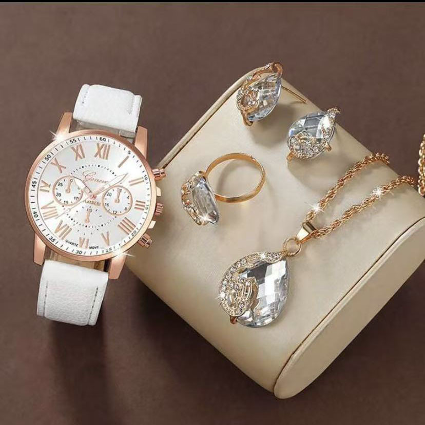 Womens Designer Luxury Jewelry Watch Necklace Set New Leather Strap Quartz Geneva Scale Fashionable High-end Accessories Elegant And Exquisite Jewel