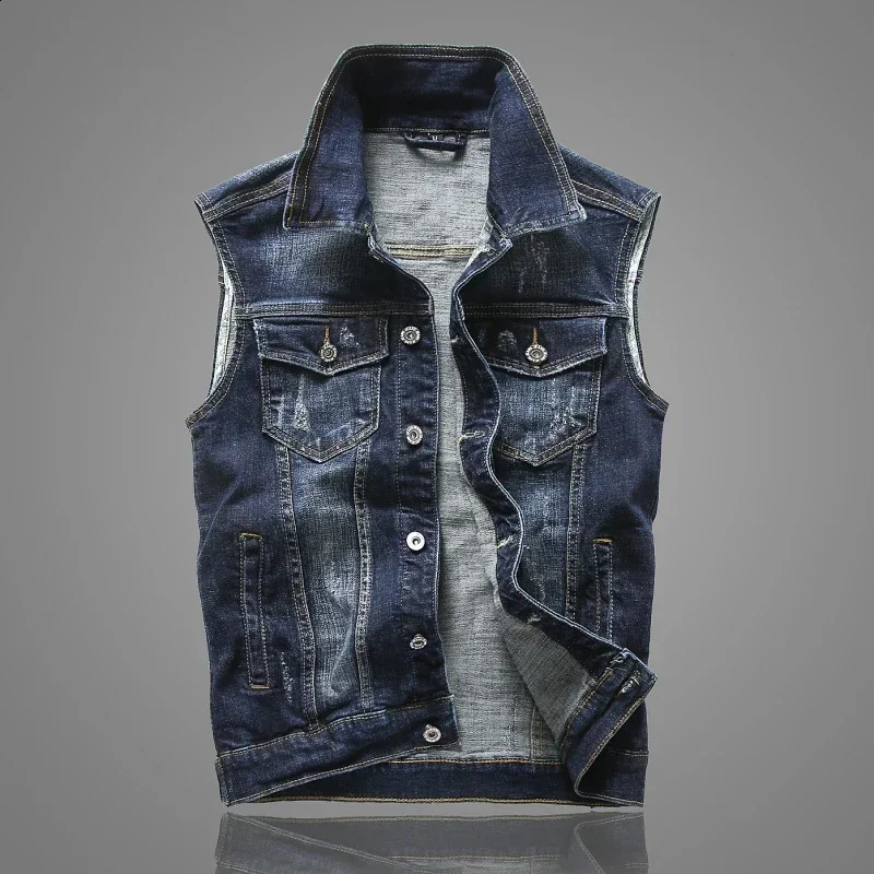 Men's Denim Vest Fashion Sleeveless Jackets Men Causal Streetwear Jeans Vests Coats Turn Down Collar Denim Outwear Coat Man 260917