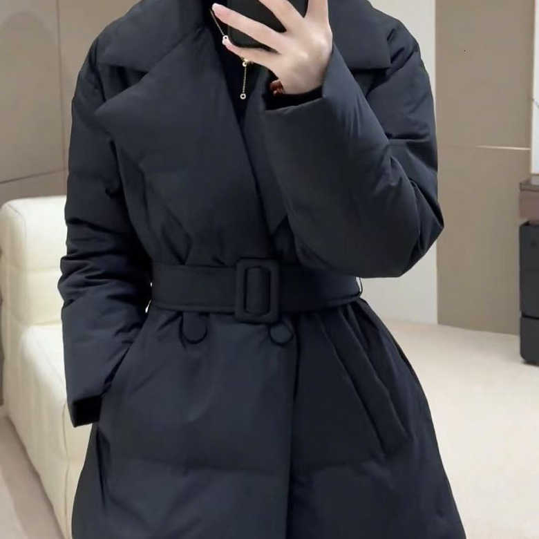Cotton Jacket for Women 2025 with Elegant Winter Temperament Slim and Tall Figure Mid Length Suit Collar Cotton Jacket Solid H260917